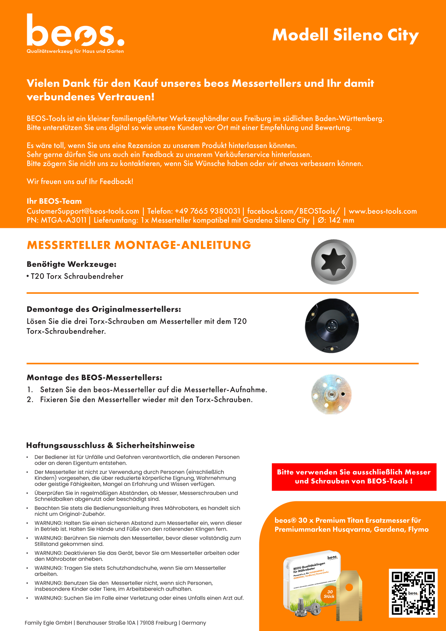 beos® PREMIUM Messerteller für 6x Klingen - Gardena Sileno City - beos-tools
