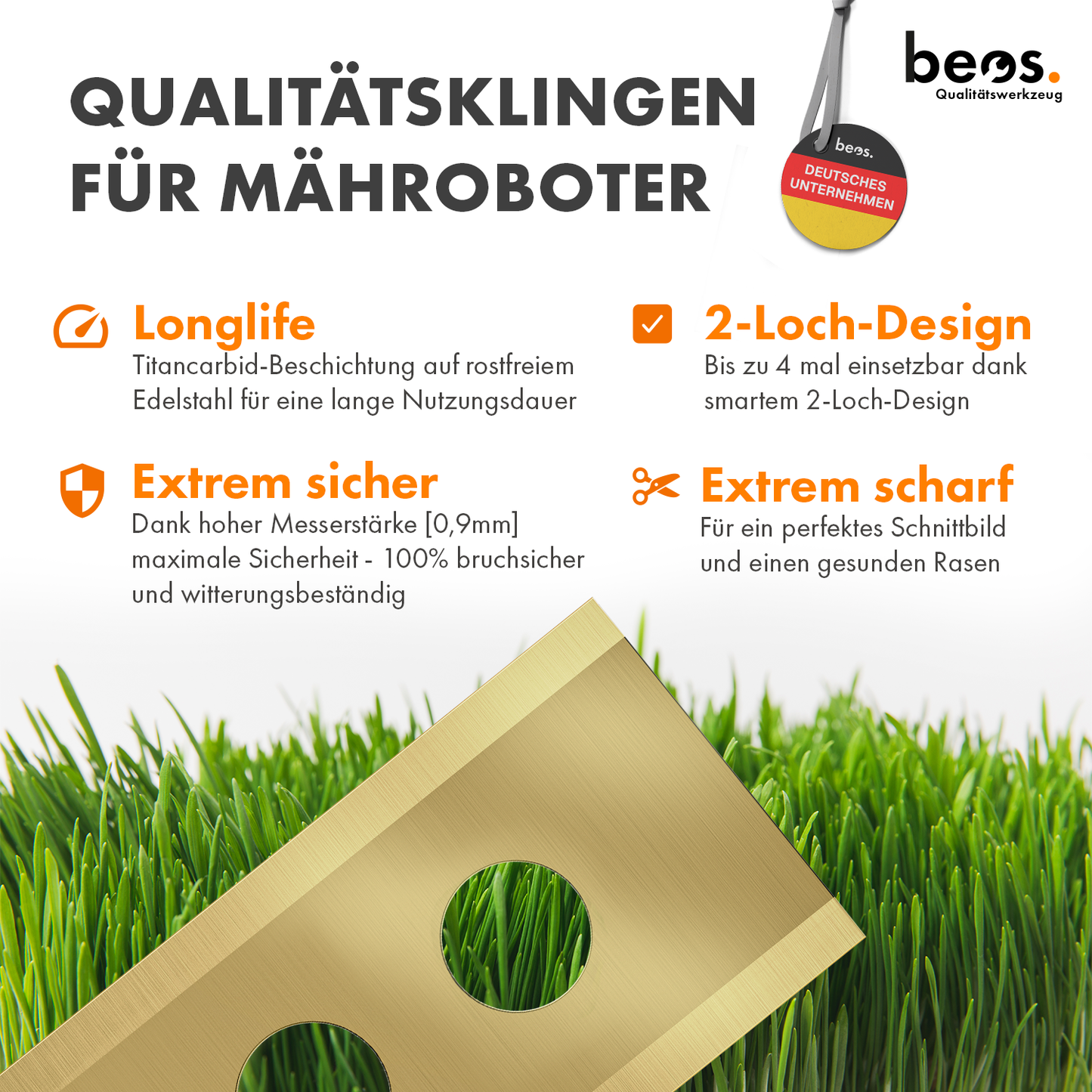 beos® 30x Titan Ersatzmesser für Premiummarken Worx | LandXcape | Zoef Robot | Einhell | Kress