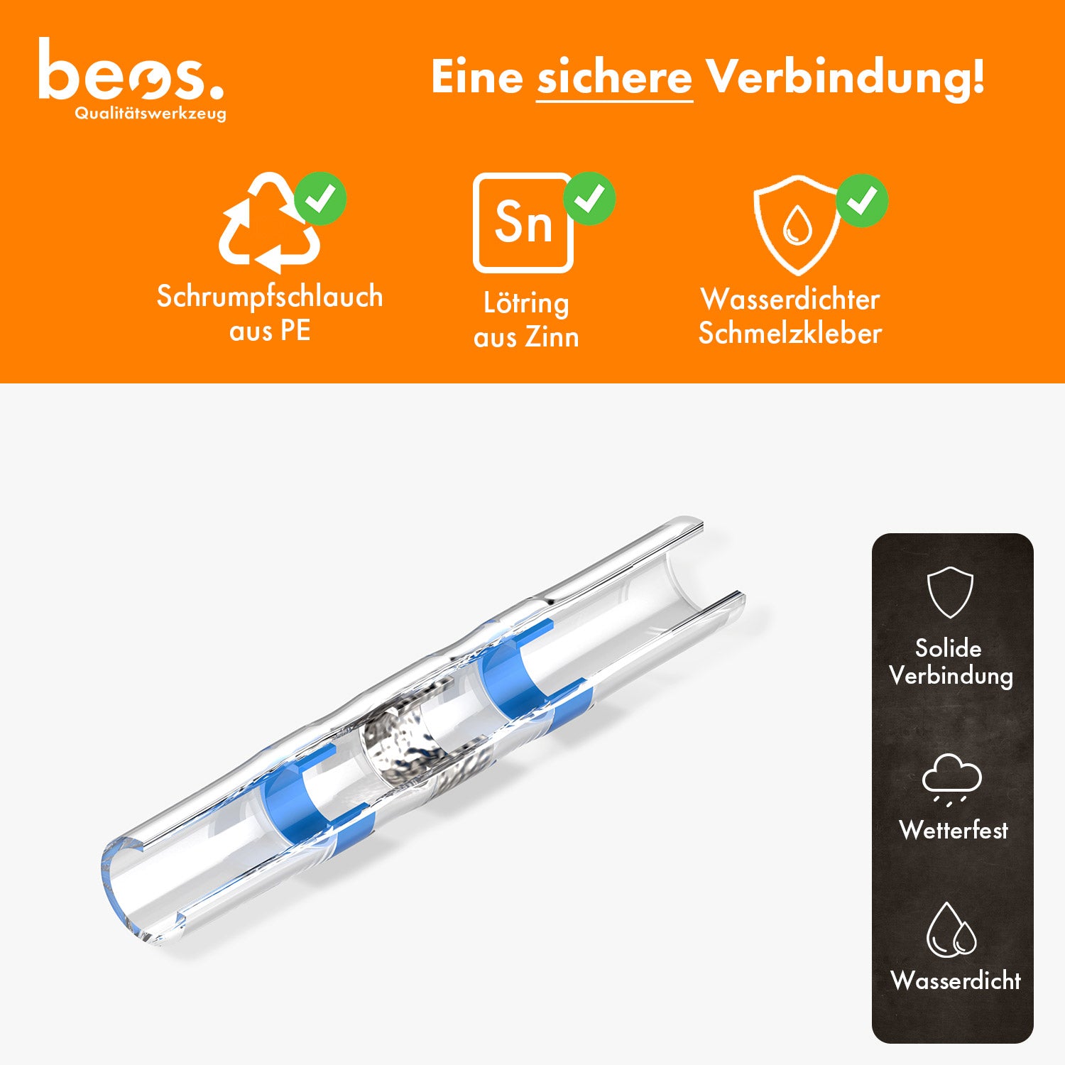 beos® 20x Wasserdichte Lötverbinder für Mähroboter Begrenzungskabel - beos-tools