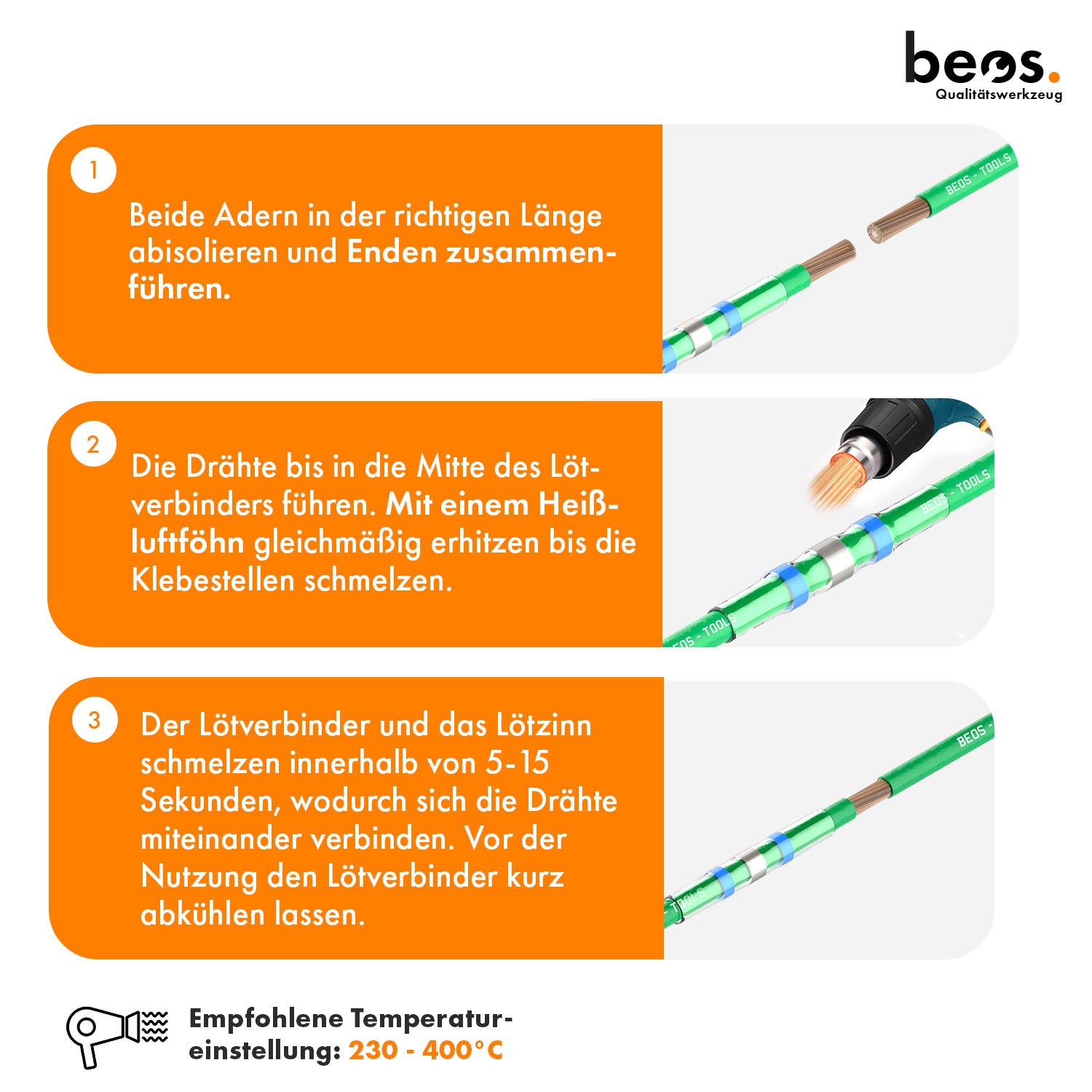 beos® 20x Wasserdichte Lötverbinder für Mähroboter Begrenzungskabel - beos-tools