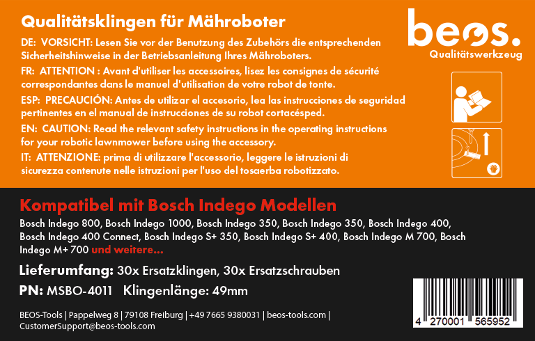 beos® 30x PREMIUM Titan Ersatzmesser für Bosch Indego - beos-tools