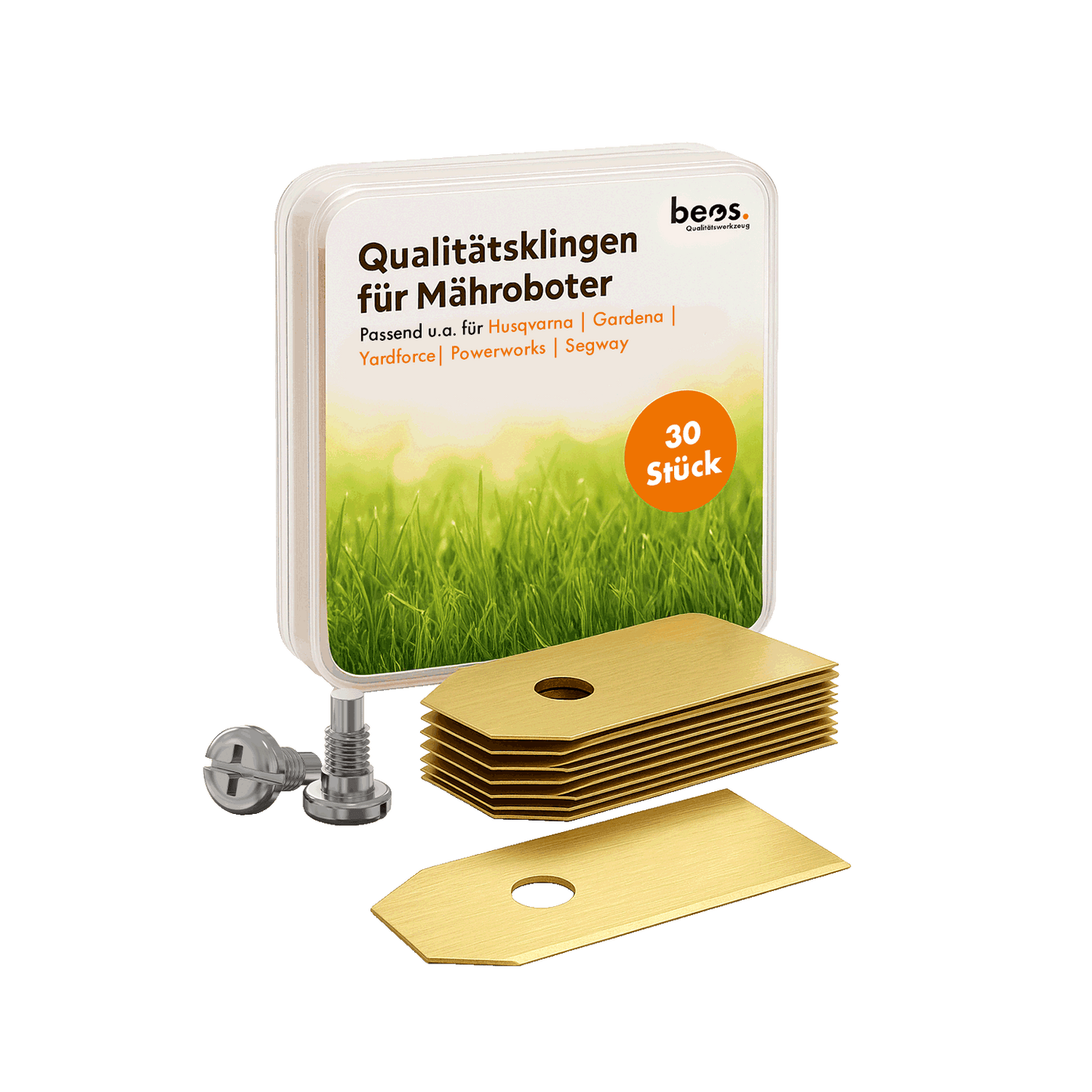 beos® 30x Titan Ersatzmesser für Premiummarken Husqvarna | Gardena | Segway | Yard Force | McCulloch | Powerworks