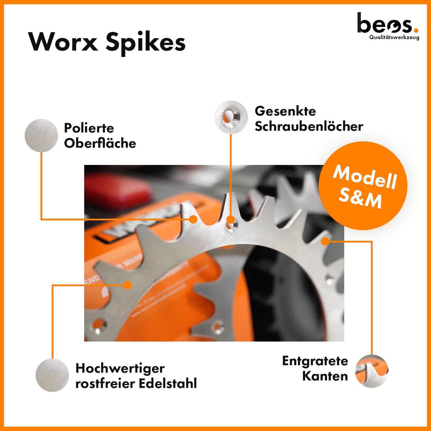 beos® PREMIUM Edelstahl Spikes für Worx Landroid S&M - beos-tools