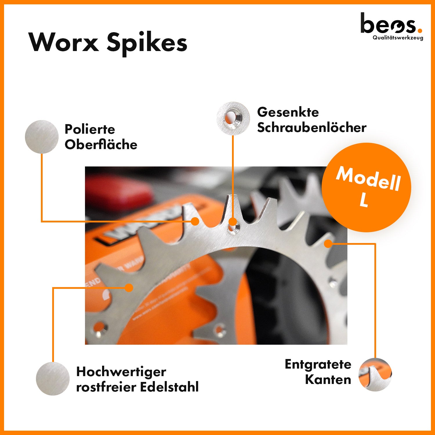 beos® PREMIUM Edelstahl Spikes für Worx Landroid L & Vision - beos-tools