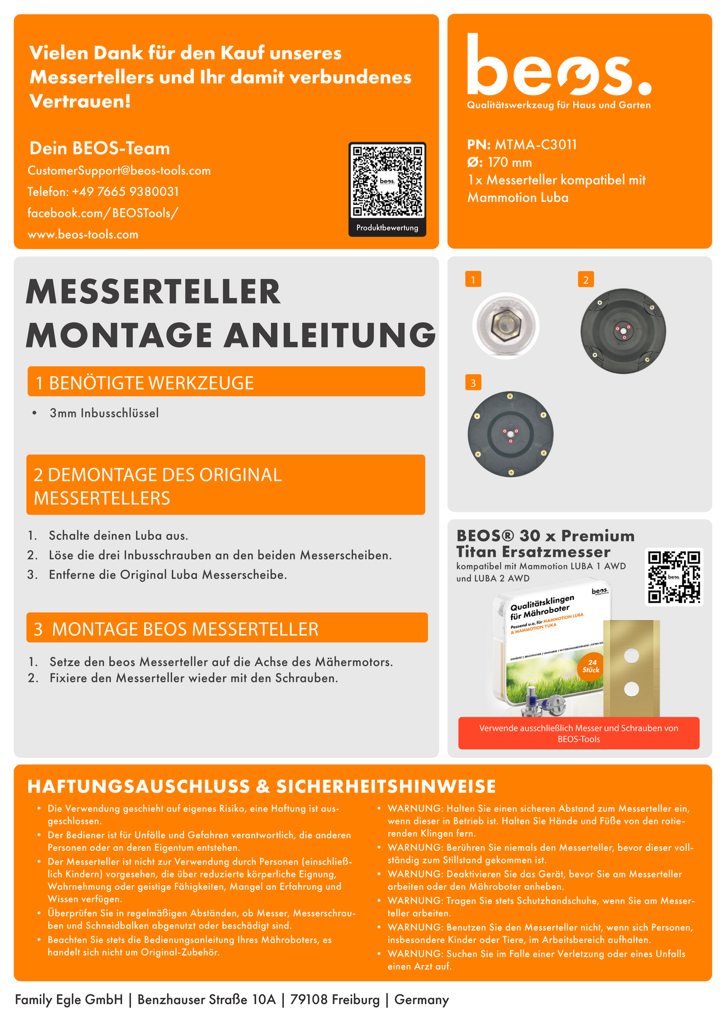 beos® 2x PREMIUM Messerteller für 6x Klingen - Mammotion LUBA 1 AWD | LUBA 2 AWD (bis BJ 2024)