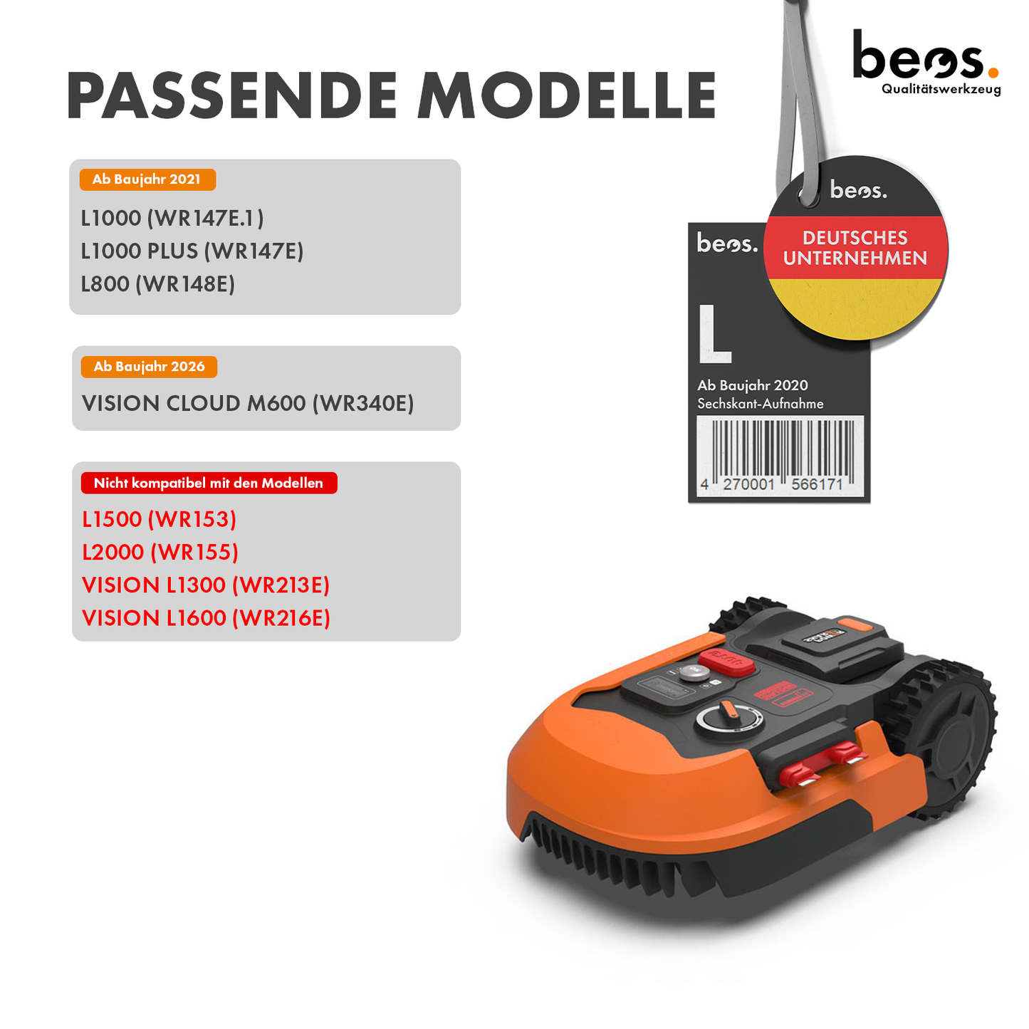 beos® tuning blade plate for 6x blades - Worx Landroid L (as of 2020)