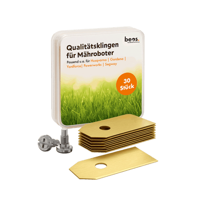 beos® 30x Titan Ersatzmesser für Premiummarken Husqvarna | Gardena | Segway | Yard Force | McCulloch | Powerworks