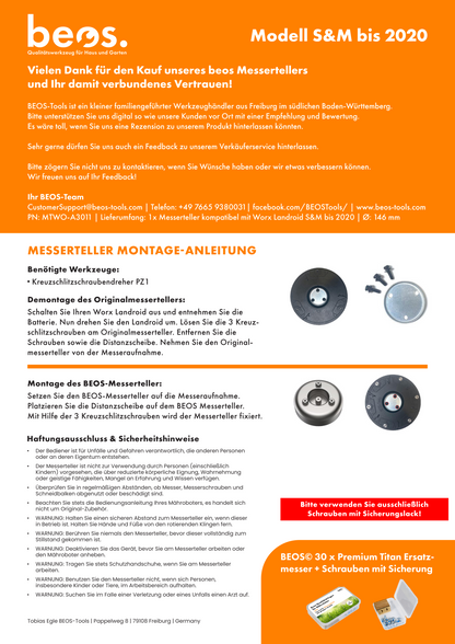 beos® PREMIUM Messerteller für 6x Klingen - Worx Landroid S&M (bis BJ 2020), LandXcape, Kress & Einhell