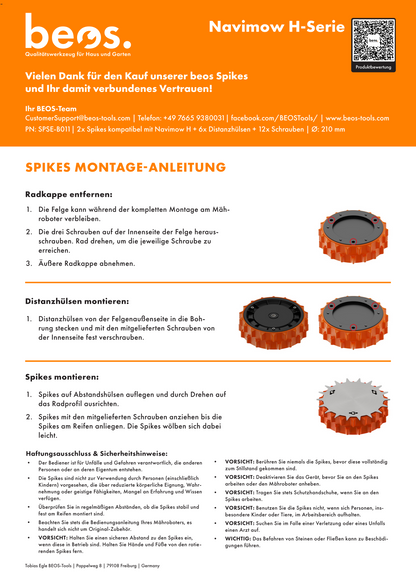 beos® PREMIUM Edelstahl Spikes für Segway Navimow H-Serie - beos-tools